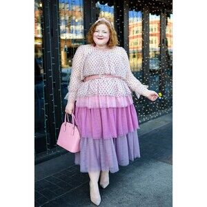 NWOT Halogen Atlantic Pacific Flocked Tiered Tulle Top